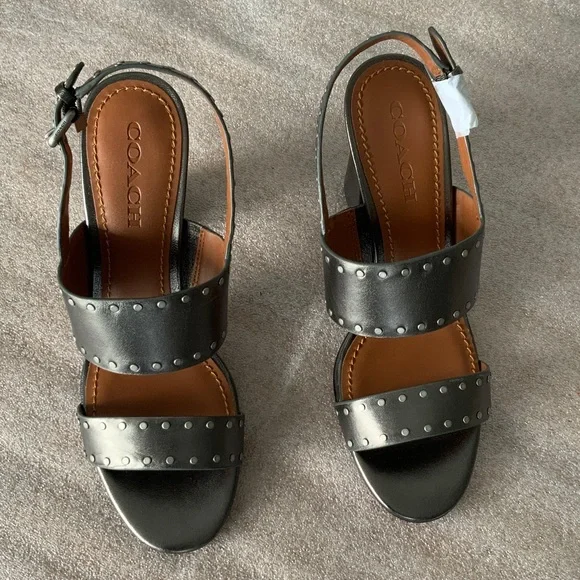 Coach Metallic Studded Block Heels